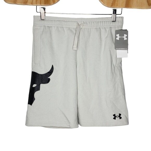 NEW Under Armour Project Rock Beige Drawstring‎ Boys Youth Large Sweat Shorts - Picture 1 of 4